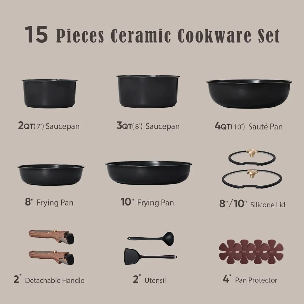 CAROTE 15 Pcs Ceramic Cookware Set, Pots and Pans Set Non Stick TODAY ONLY!!